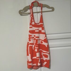 Sweater halter top dress. Mini bright, orange and white never worn.